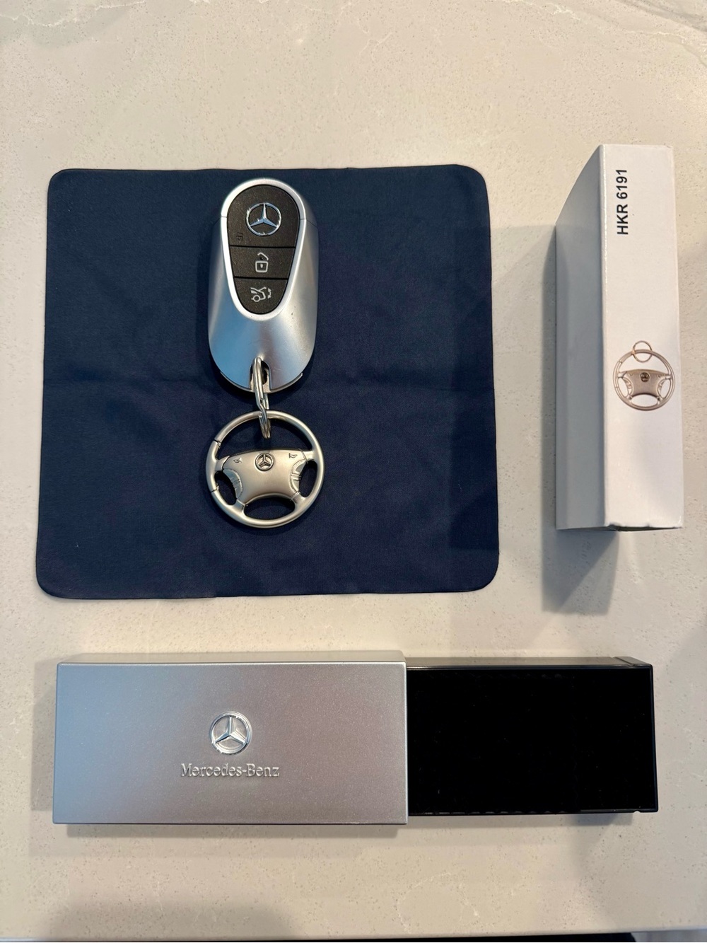 Mercedes-Benz Silver Key Fob with Steering Wheel Keychain